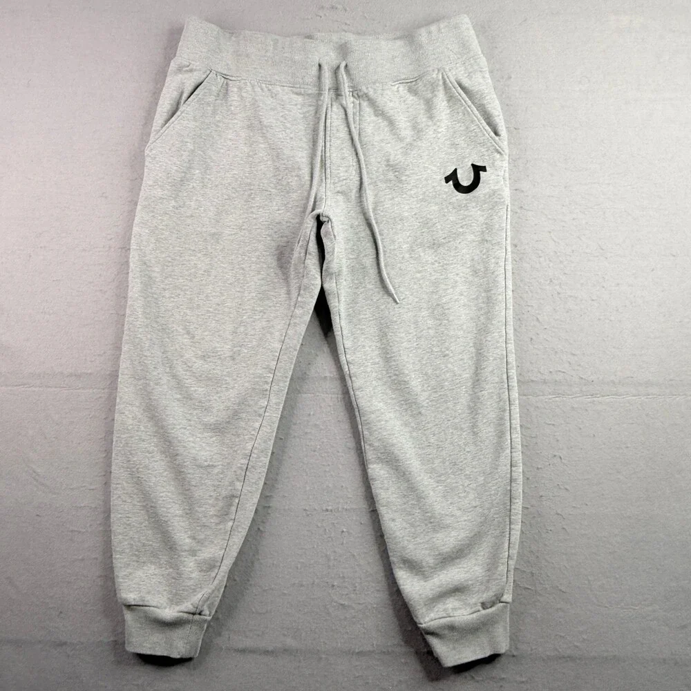 True Religion Sweatpants Mens Large Gray Horseshoe Logo Drawstring Jogger